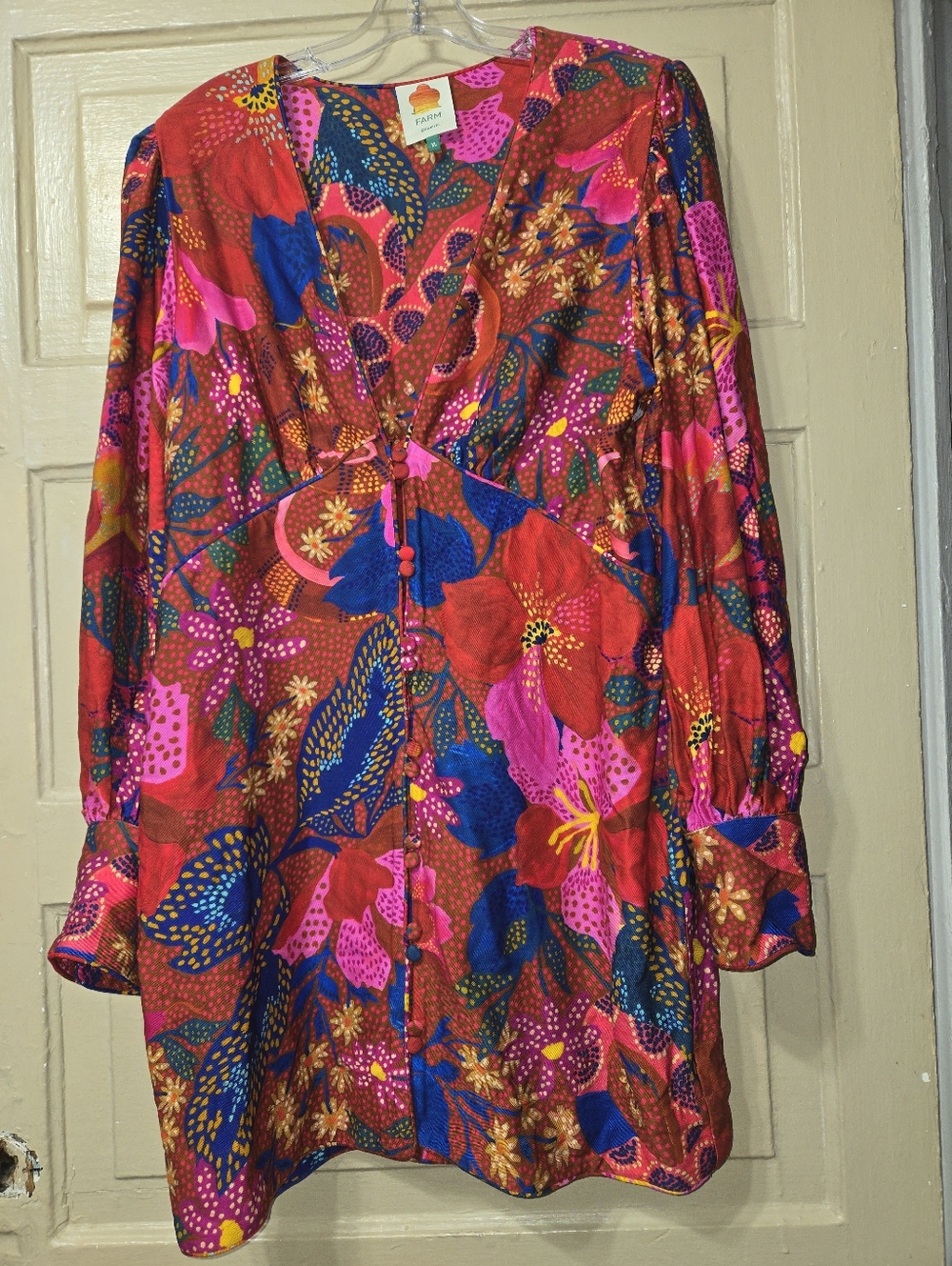 Farm Rio Snake Garden Wild Life Long Puff Sleeve Mini Dress Size: XL